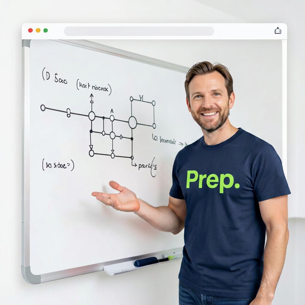 A Prep teacher teaching a live lesson at a whiteboard